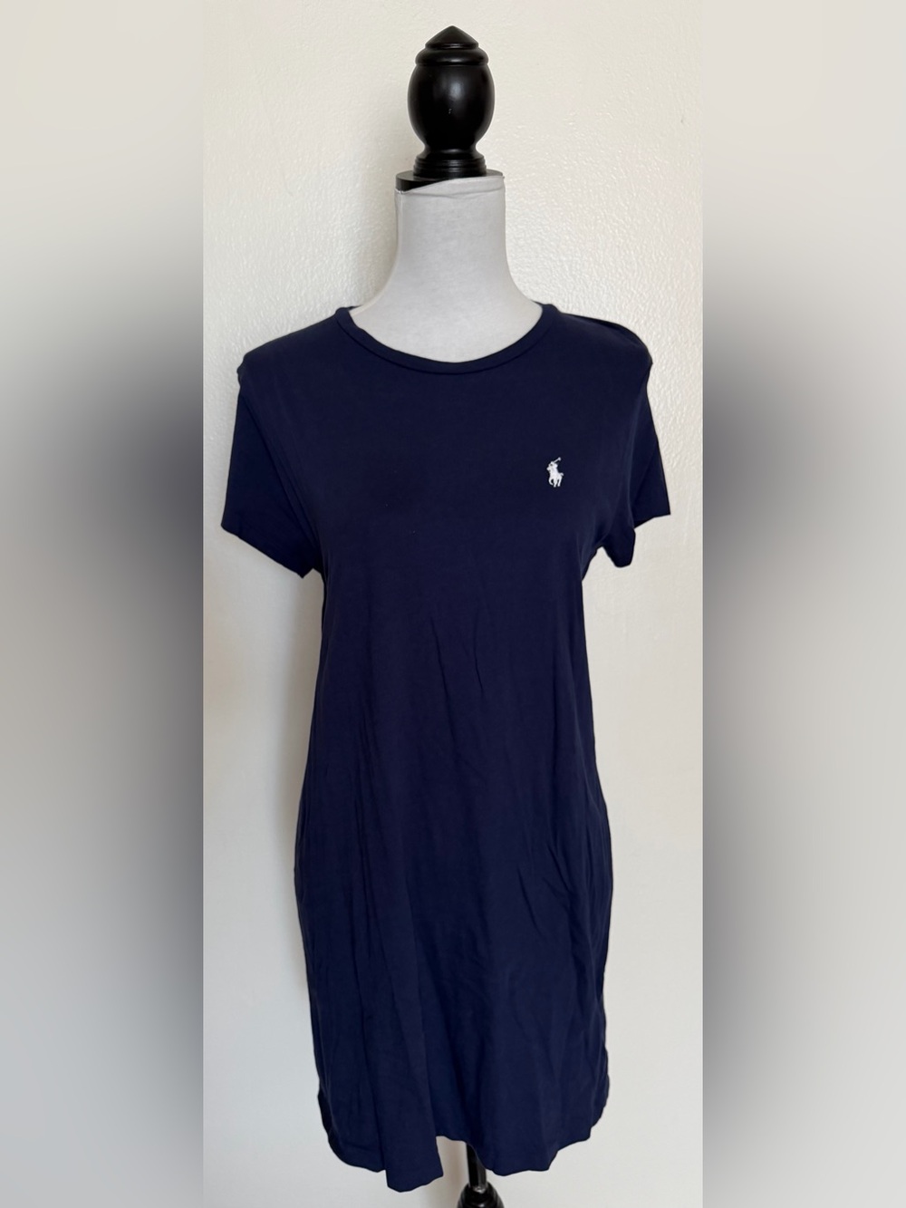 Ralph Lauren Women's Navy Short Sleeve Crew Teeshirt Dress with Polo Pony